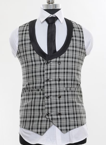 Waist Coat Polyester Party Wear Regular fit Double Breasted Designer Check Waistcoat 3pcs La Scoot