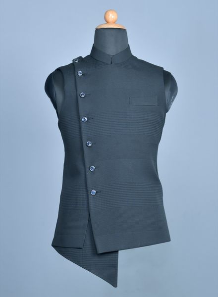 Waist Coat Polyester Cotton Party Wear Regular fit Nehru Collar Designer Self Waistcoat La Scoot