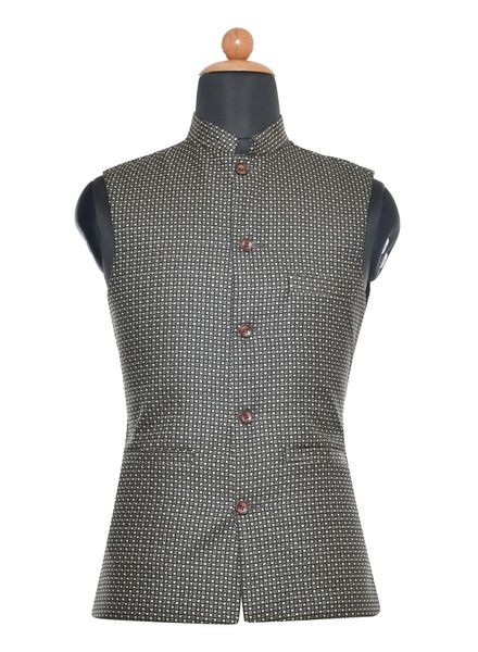 Waist Coat Jute Party Wear Regular fit Nehru Collar Designer Printed Waistcoat La Scoot