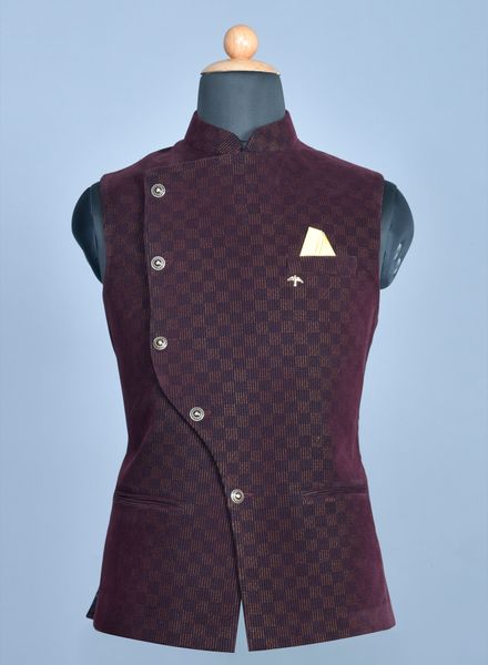 Waist Coat Viscose Party Wear Regular fit Nehru Collar Designer Self Waistcoat La Scoot