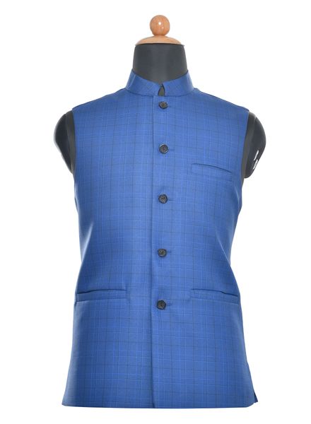 Waist Coat Polyester Cotton Party Wear Regular fit Nehru Collar Basic Check Waistcoat La Scoot