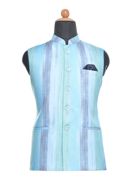 Waist Coat Polyester Cotton Party Wear Regular fit Nehru Collar Designer Printed Waistcoat La Scoot