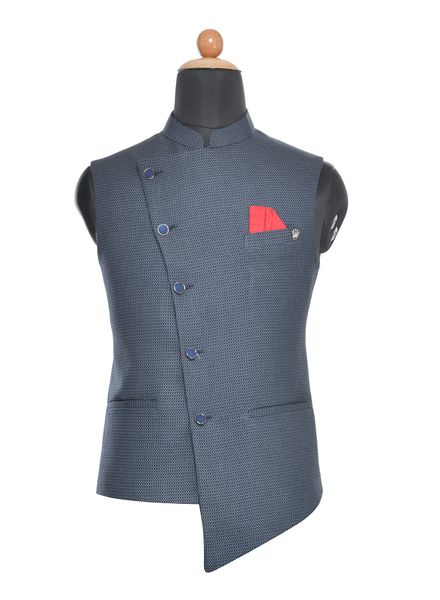 Waist Coat Polyester Cotton Party Wear Regular fit Nehru Collar Designer Check Waistcoat La Scoot