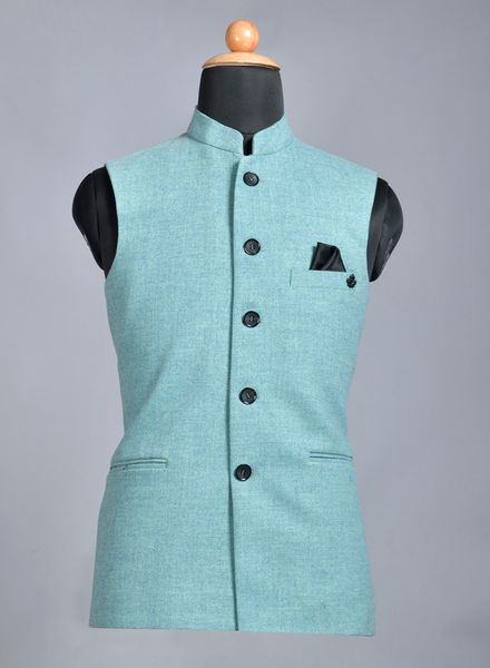 Waist Coat Tweed Party Wear Regular fit Nehru Collar Basic Solid Waistcoat La Scoot