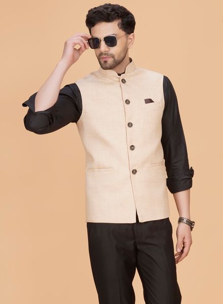 Waist Coat Linen Party Wear Regular fit Nehru Collar Designer Solid Waistcoat La Scoot