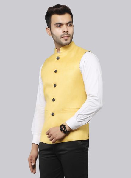 Waist Coat Linen Party Wear Regular fit Nehru Collar Designer Solid Waistcoat La Scoot