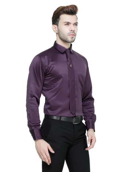 Shirts Cotton Blend Party Wear Slim Fit Basic Collar Full Sleeve Solid With Tie La Scoot