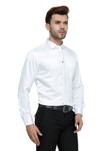 Shirts Cotton Blend Party Wear Slim Fit Basic Collar Full Sleeve Solid With Tie La Scoot