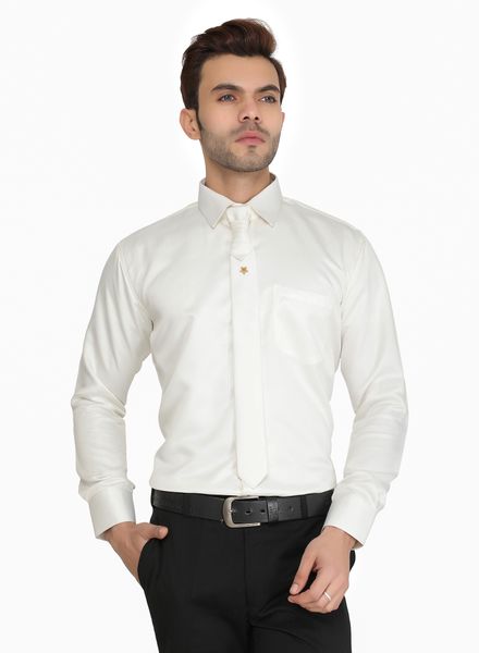 Shirts Cotton Blend Party Wear Slim Fit Basic Collar Full Sleeve Self With Tie La Scoot
