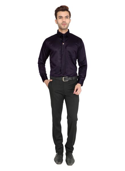 Shirts Cotton Blend Party Wear Slim Fit Basic Collar Full Sleeve Self With Tie La Scoot