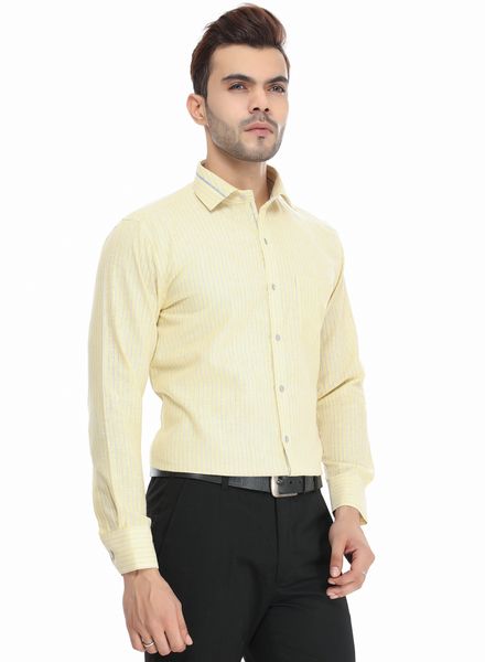 Shirts Linen Formal Wear Slim Fit Basic Collar Full Sleeve Stripe La Scoot